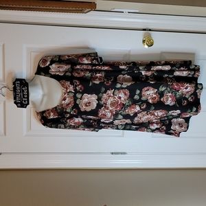 Vibe Sportswear Dress Floral 1X Short Sleeve Black Brown Burgundy